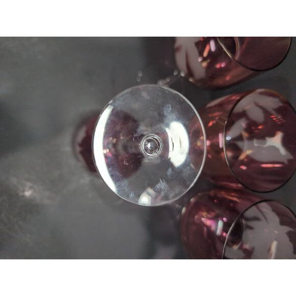 Cranberry Red Wine‎ Glasses, White Etched Flowers, Set Of 4, 7.75" H, Elegant - Picture 7 of 9